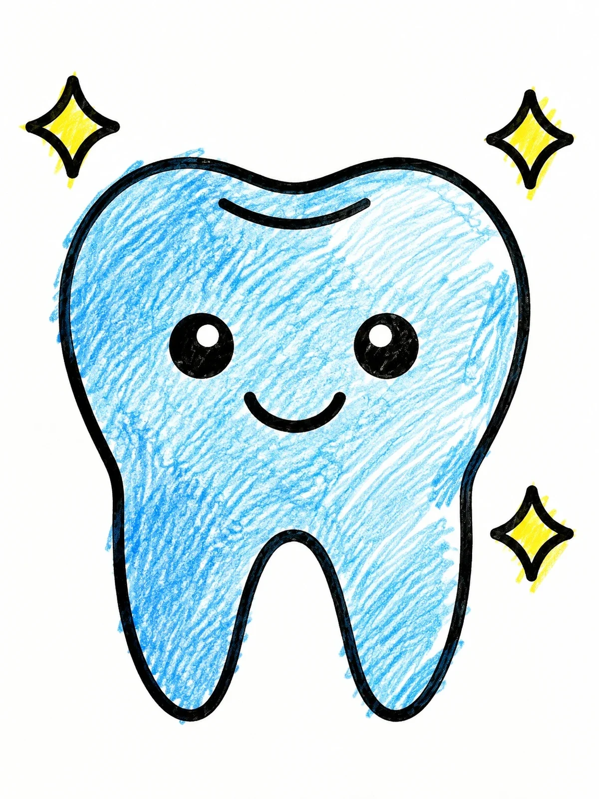 Colored example of the Happy Shiny Tooth With Sparkles coloring page