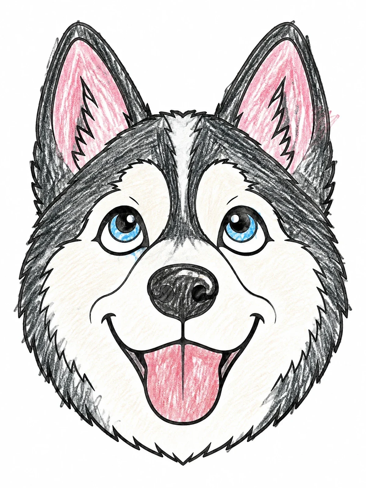 Colored example of the Happy Siberian Husky Face coloring page