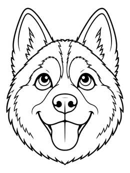 A cheerful puppy face looking upward in this husky coloring page.
