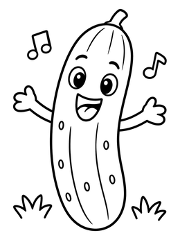 Free printable Happy Singing Cartoon Cucumber coloring page