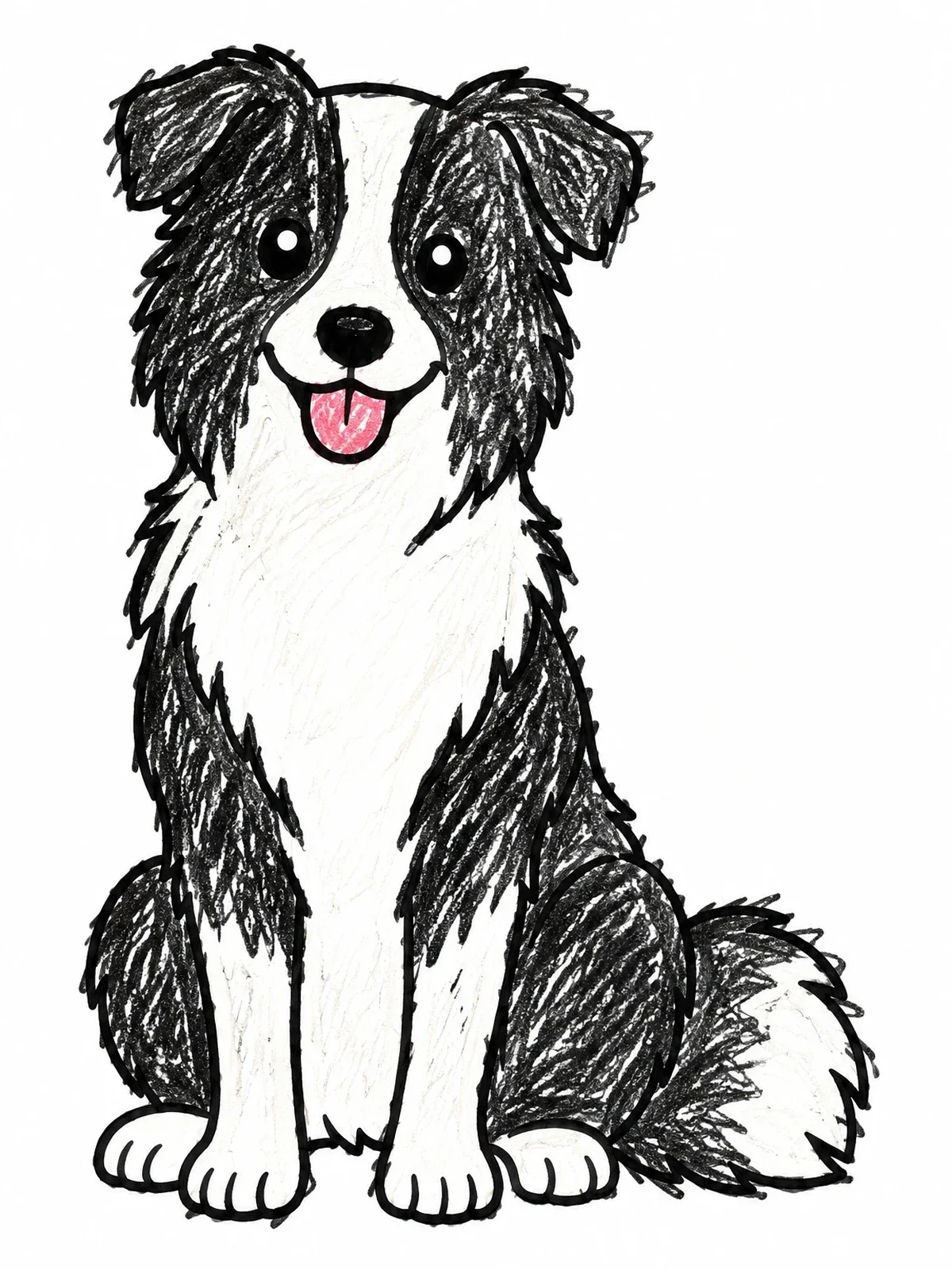 Colored example of the Happy Sitting Border Collie coloring page