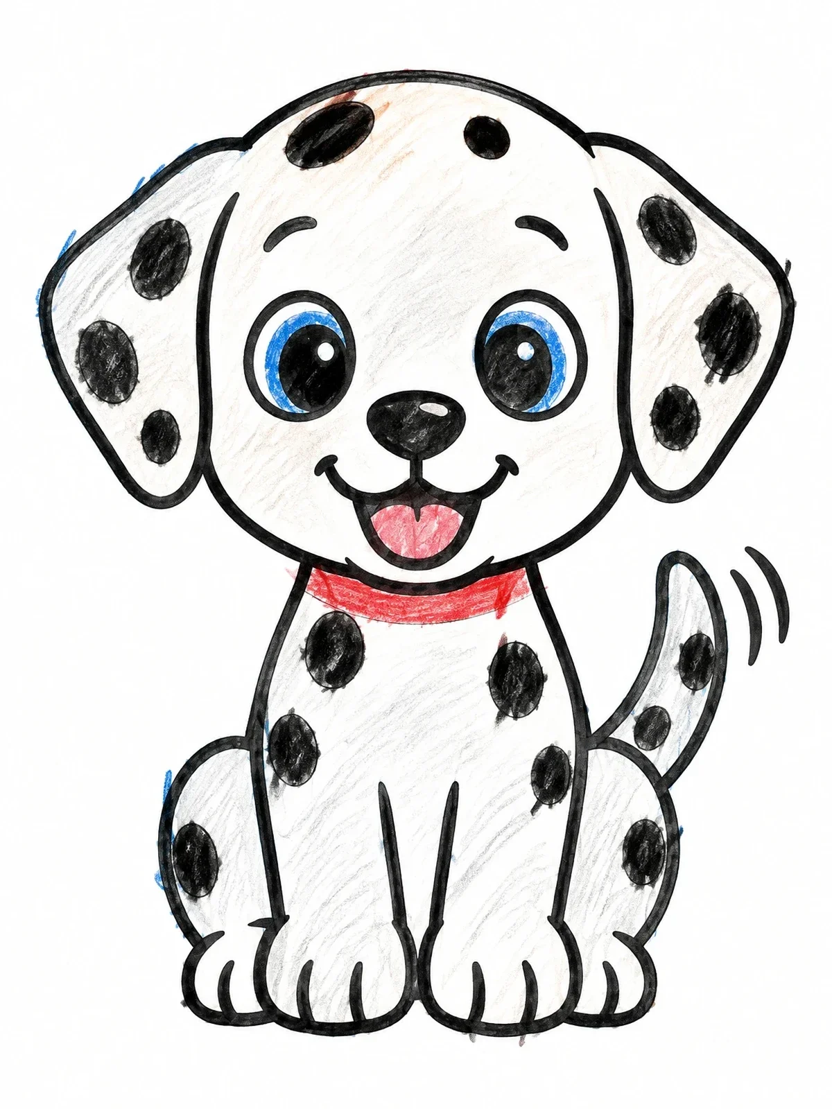 Colored example of the Happy Sitting Dalmatian Puppy coloring page