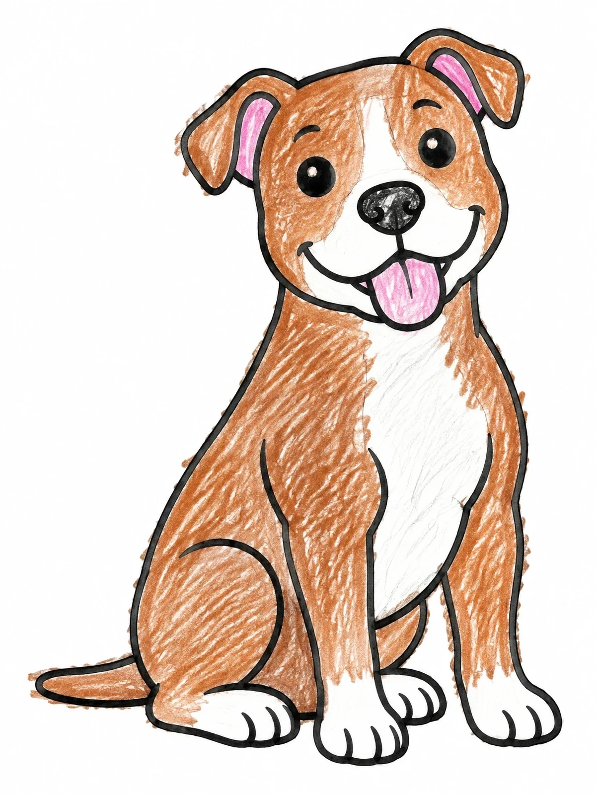 Colored example of the Happy Sitting Pitbull Puppy coloring page