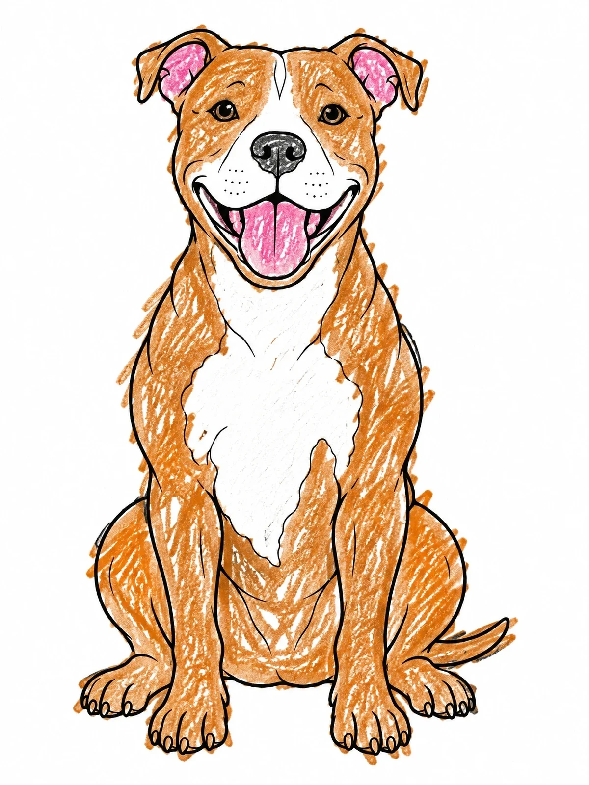 Colored example of the Happy Smiling Pitbull Sitting Upright coloring page