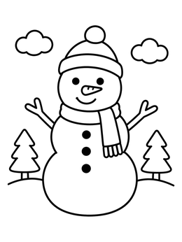Free printable Happy Snowman In Winter Landscape coloring page