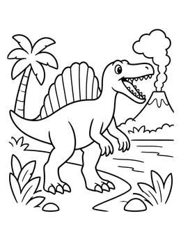 Free printable Happy Spinosaurus By The River coloring page