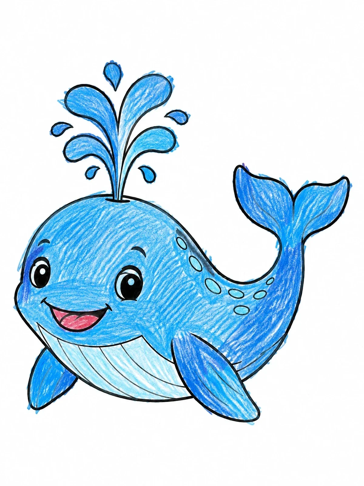 Colored example of the Happy Spouting Baby Whale coloring page