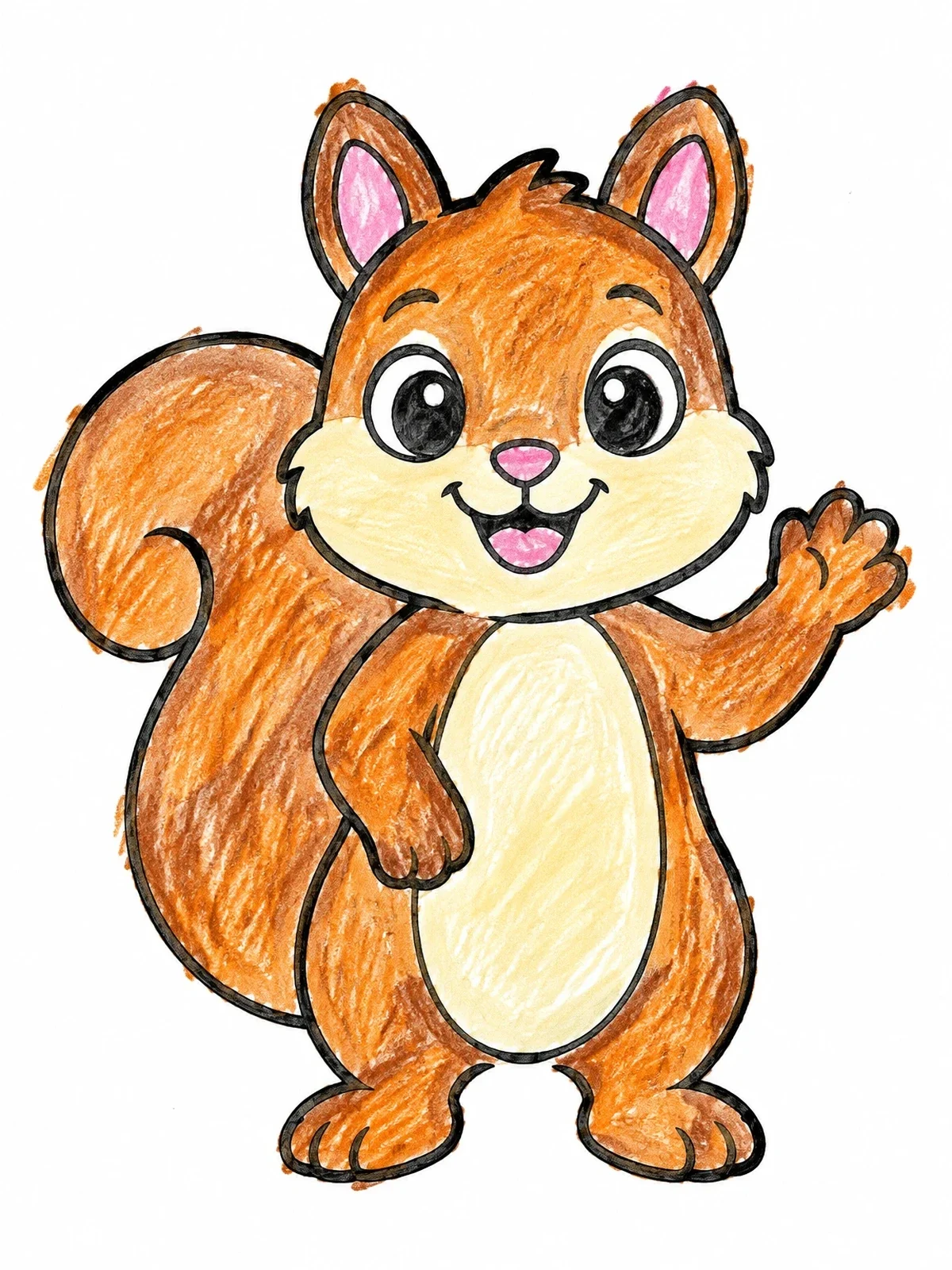 Colored example of the Happy Squirrel Waving Hello coloring page