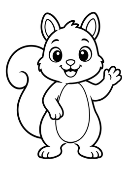 Free printable Happy Squirrel Waving Hello coloring page
