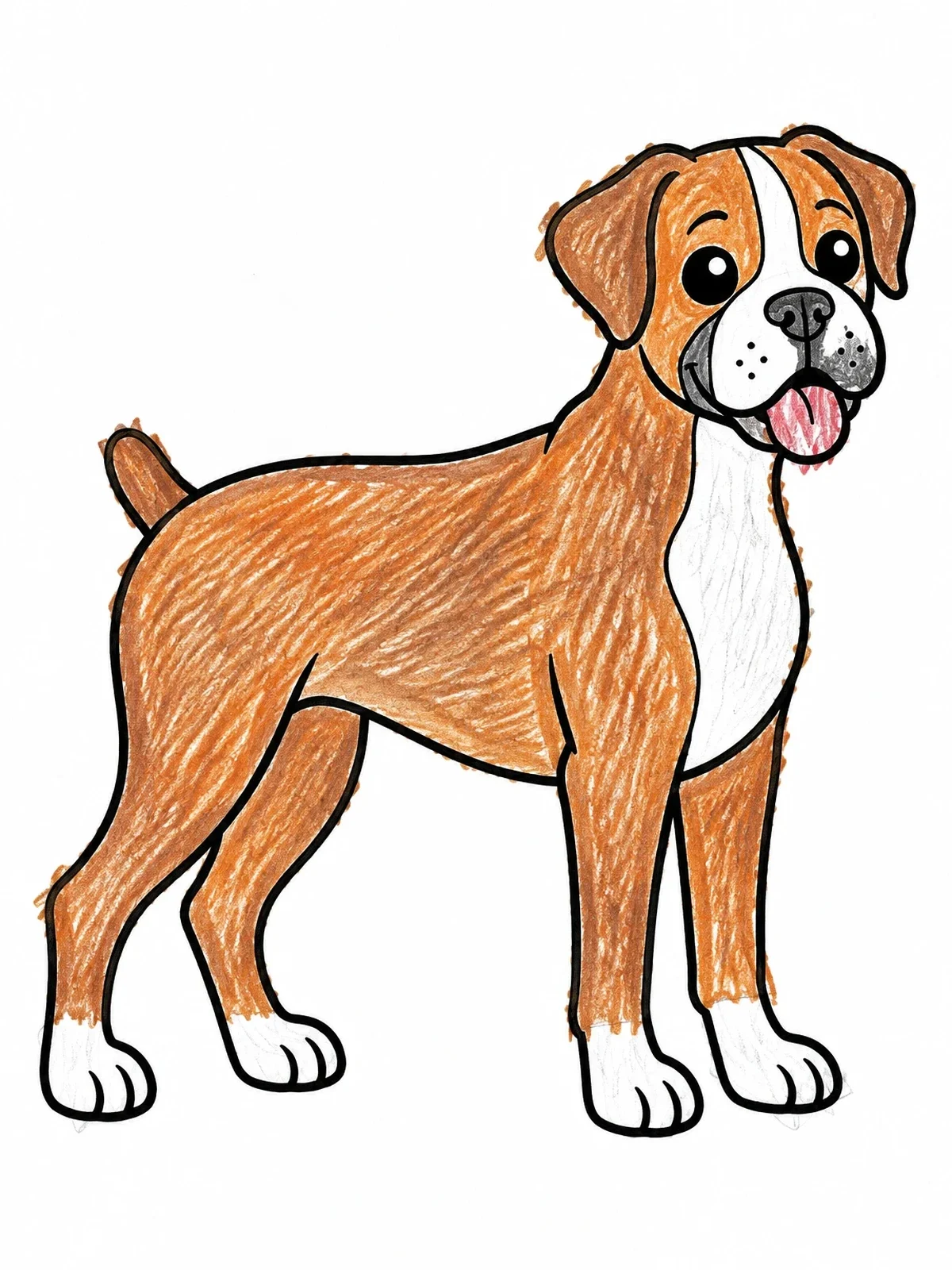 Colored example of the Happy Standing Boxer Dog coloring page