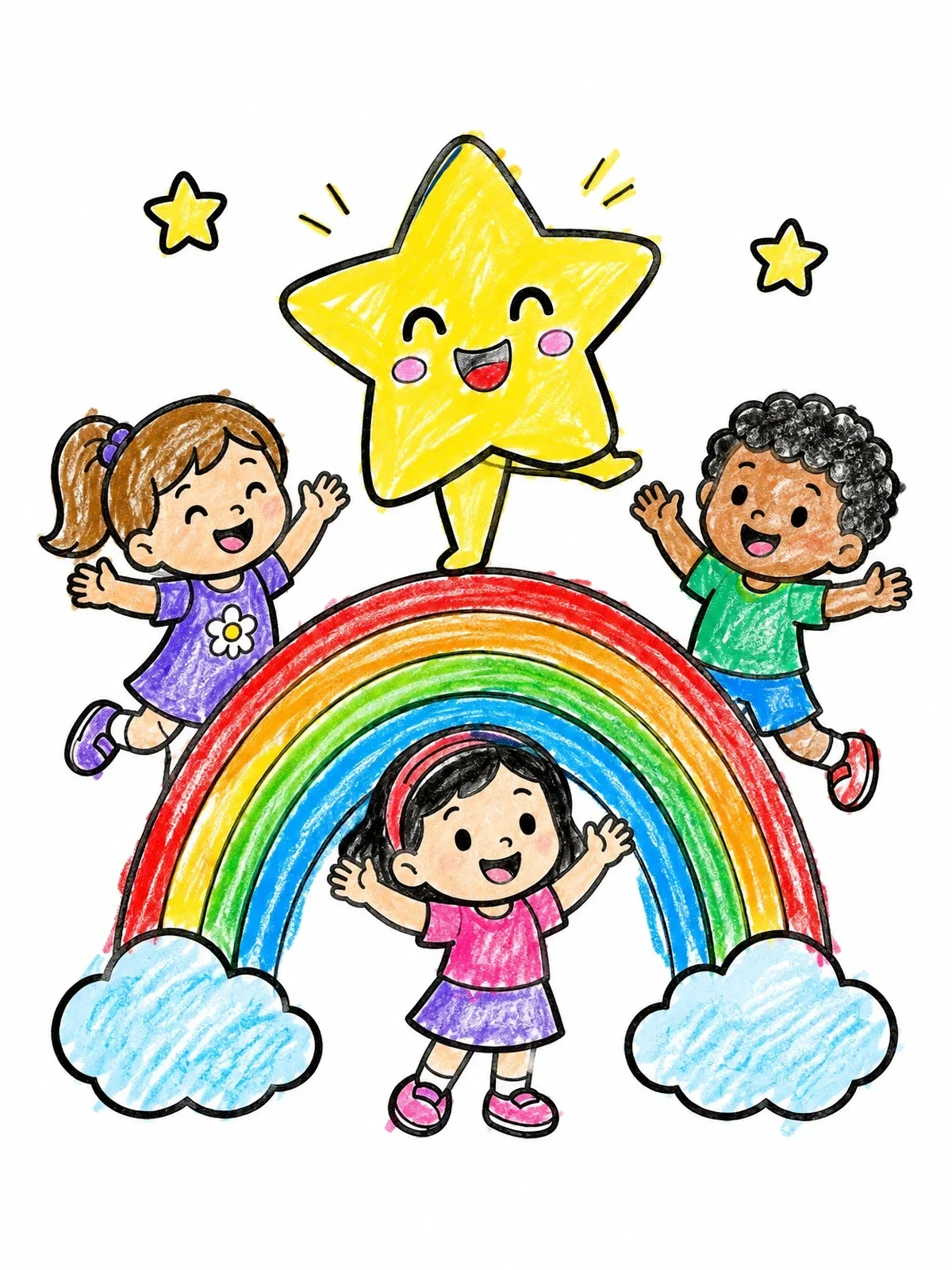 Colored example of the Happy Star Dancing On Rainbow coloring page