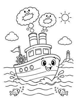 Free printable Happy Steamboat On Sunny Waters coloring page