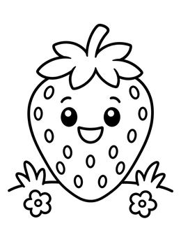 Free printable Happy Strawberry With Flowers coloring page