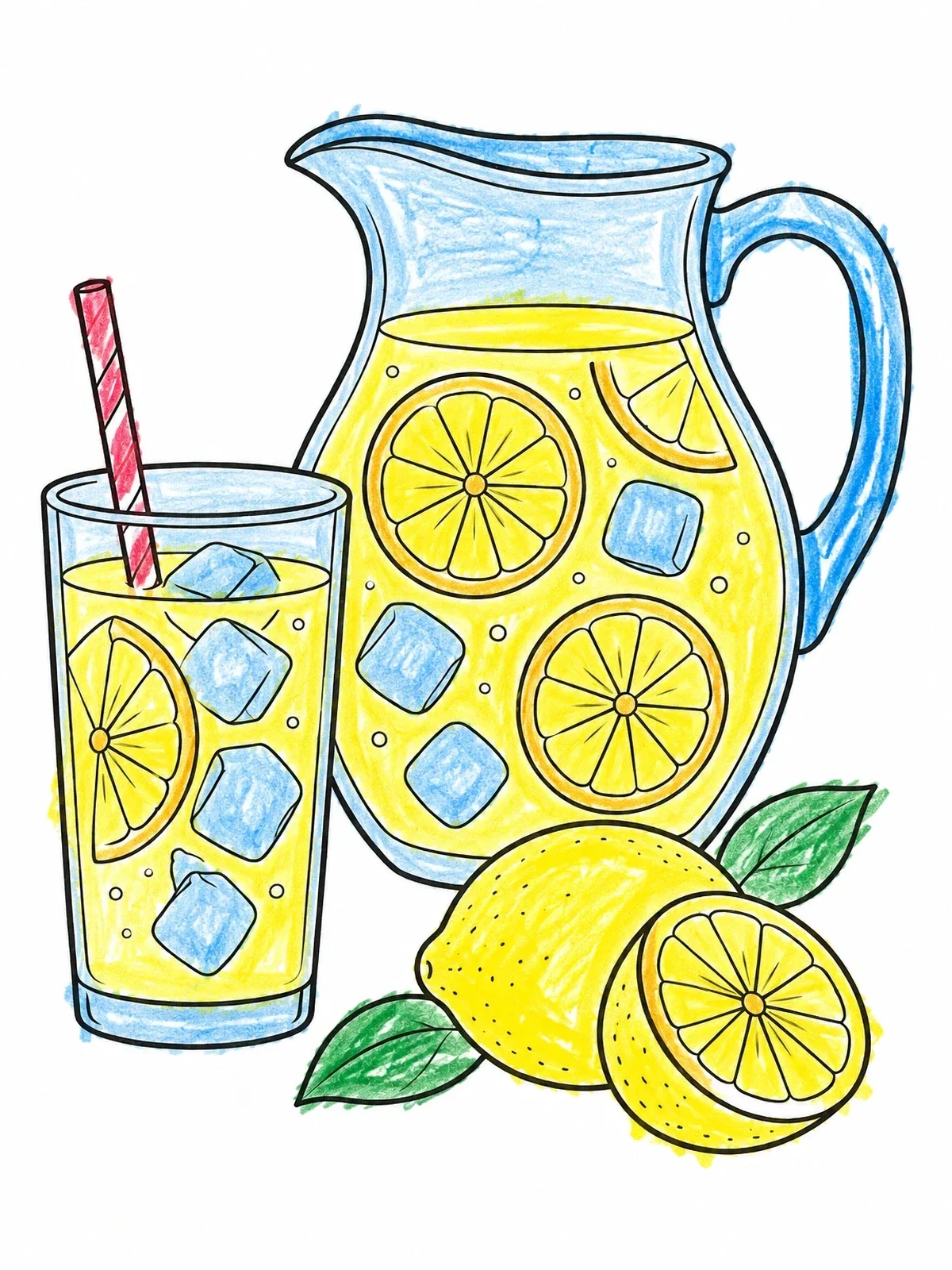 Colored example of the Cold Lemonade Pitcher And Glass coloring page