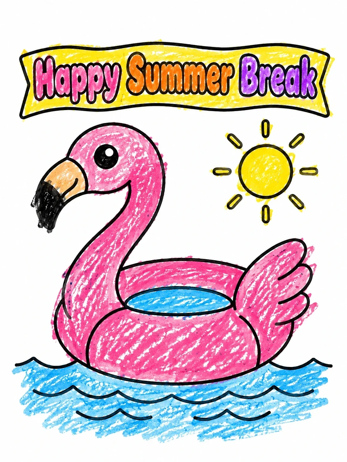 Colored example of the Cute Flamingo Pool Float coloring page