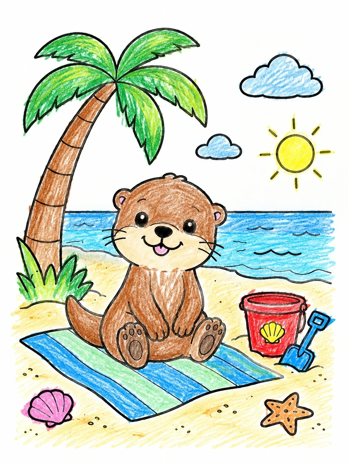 Colored example of the Cute Sea Otter On The Beach coloring page