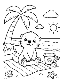 Free printable Cute Sea Otter On The Beach coloring page