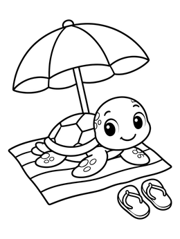 Free printable Cute Sea Turtle Under Beach Umbrella coloring page