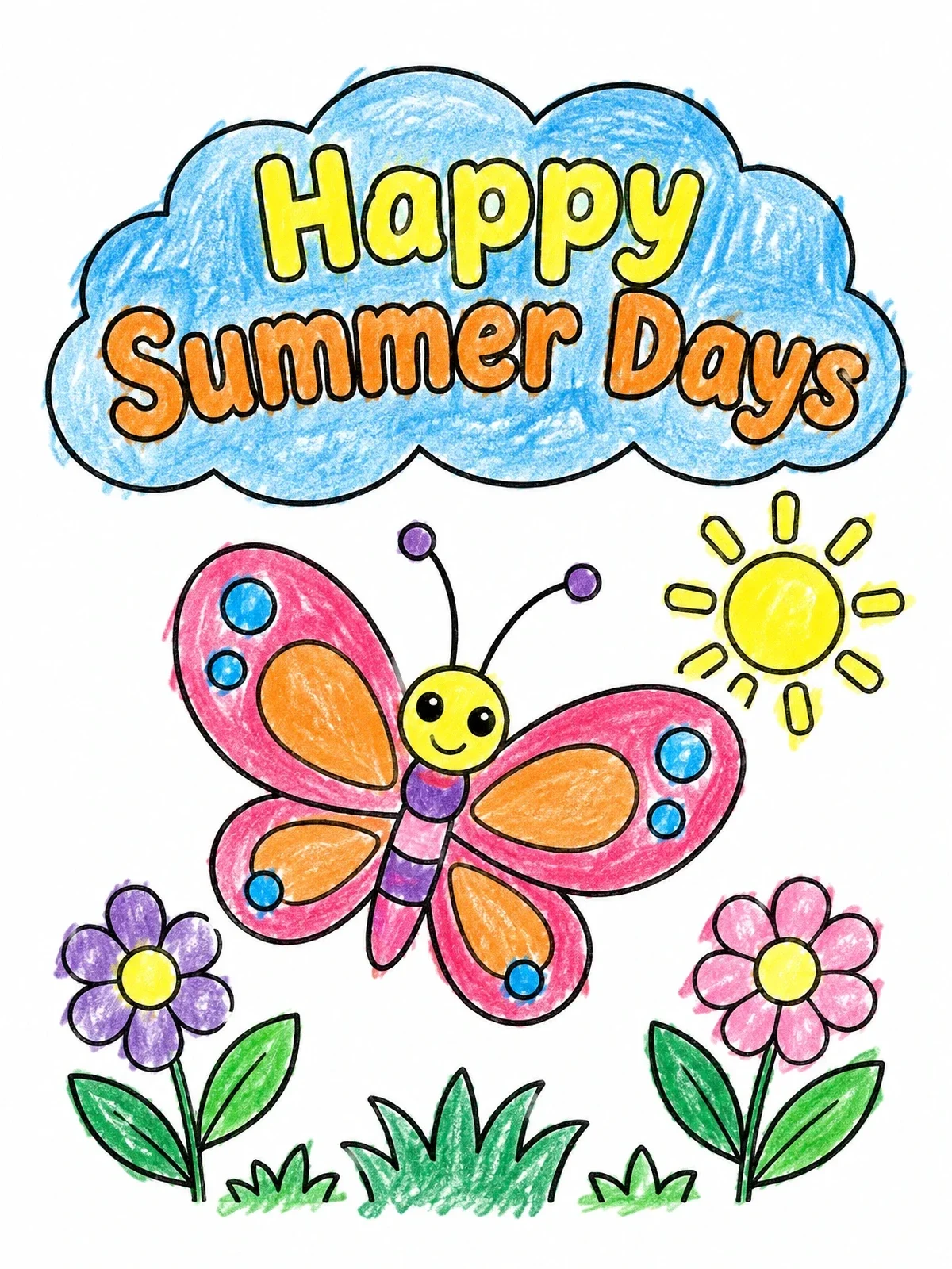 Colored example of the Happy Summer Days Butterfly coloring page