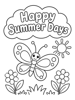 Free printable Happy Summer Days Butterfly coloring page