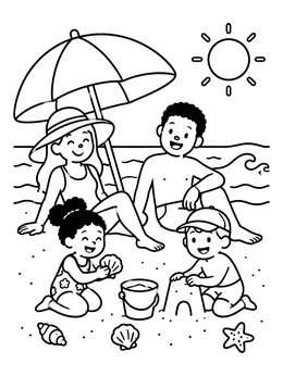 Free printable Family Beach Day Under The Sun coloring page