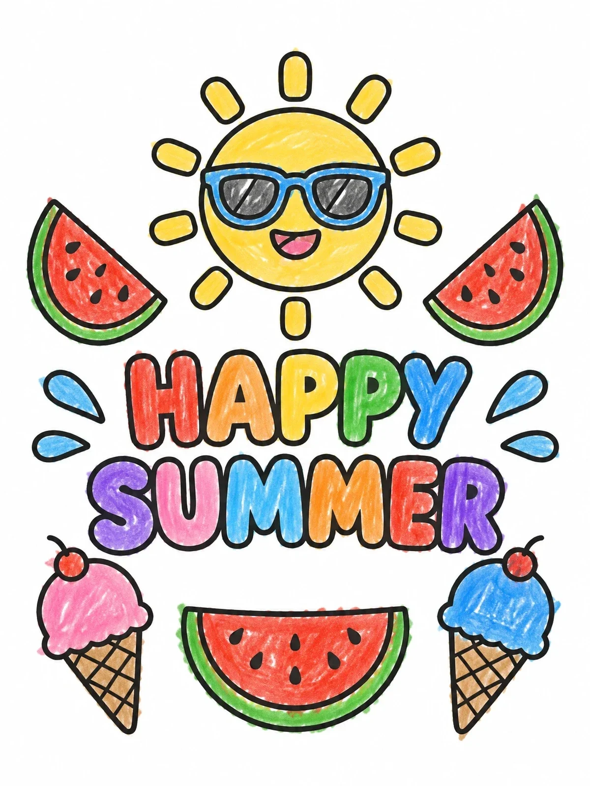 Colored example of the Happy Summer Sun And Treats coloring page