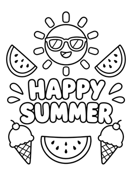 Free printable Happy Summer Sun And Treats coloring page