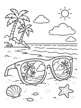 Free printable Sunglasses Resting On A Sunny Beach coloring page