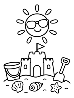 Free printable Sunny Day At The Beach Sandcastle coloring page