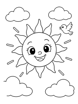 Free printable Happy Sun With Little Bird coloring page