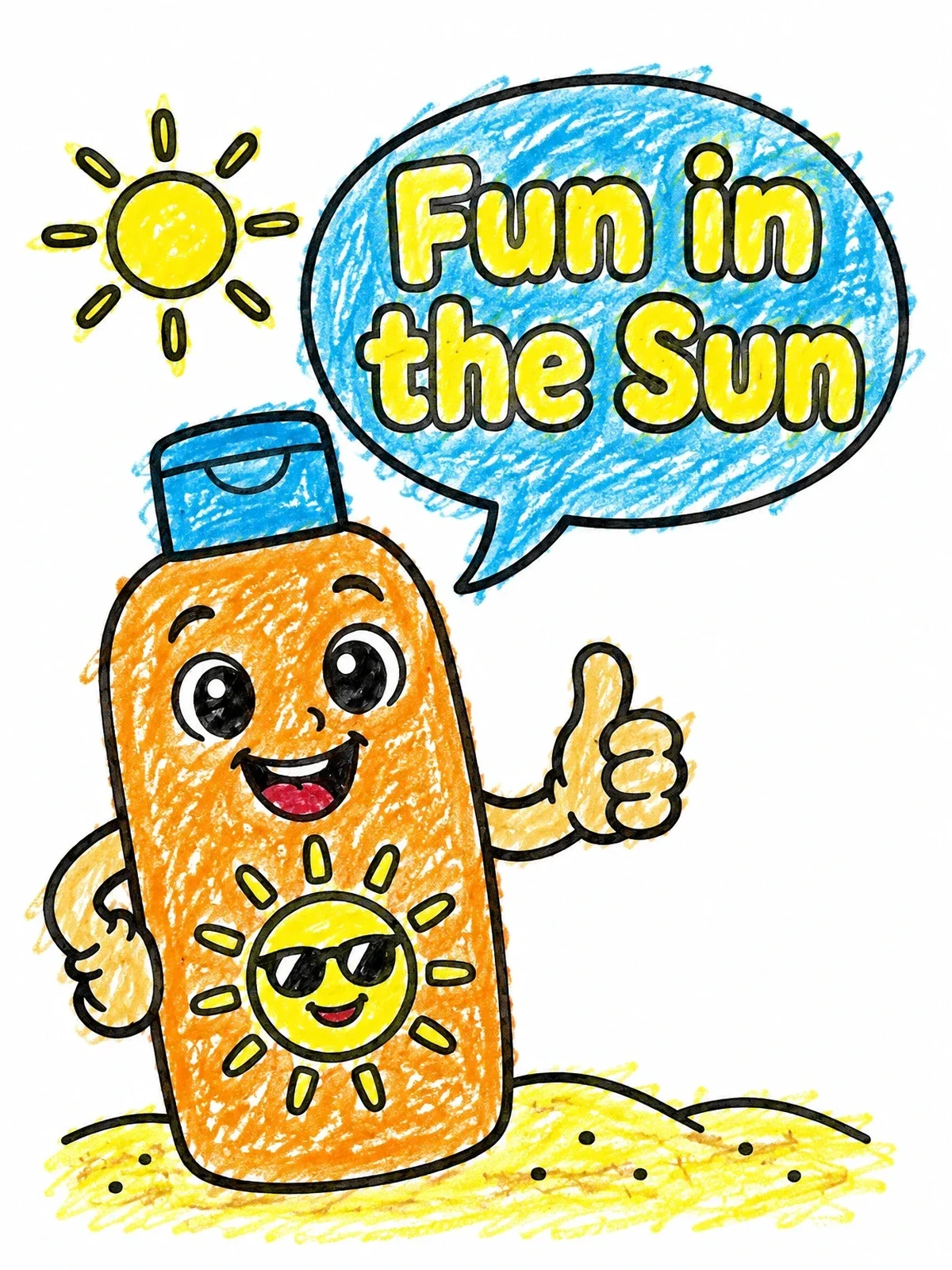 Colored example of the Happy Sunscreen Bottle Giving Thumbs Up coloring page