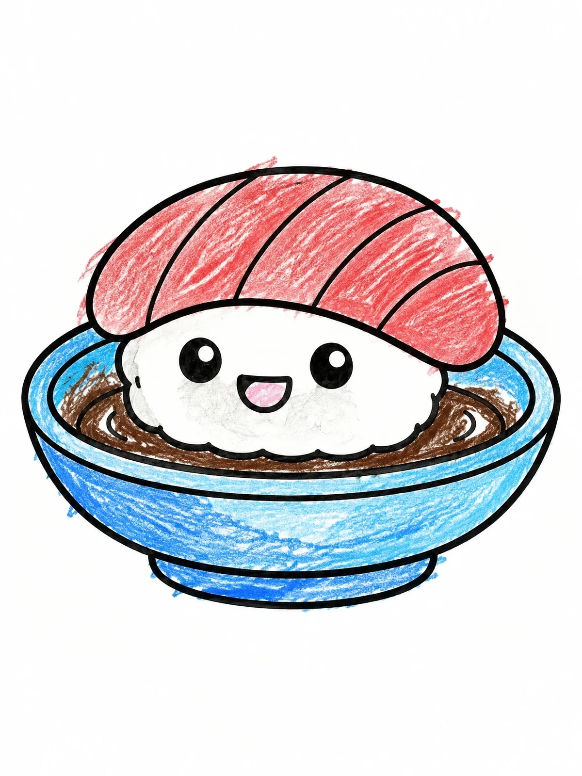 Colored example of the Happy Sushi In A Small Dish coloring page