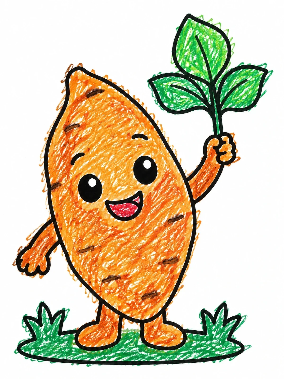Colored example of the Happy Sweet Potato Holding Leaves coloring page