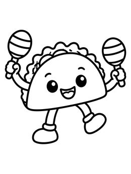 Free printable Happy Taco Dancing With Maracas coloring page