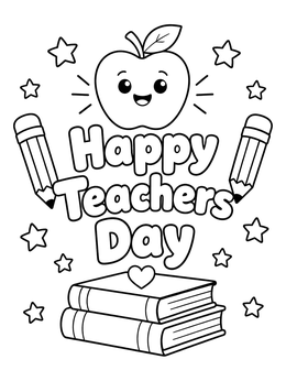 Free printable Happy Teachers Day With Cute Apple coloring page
