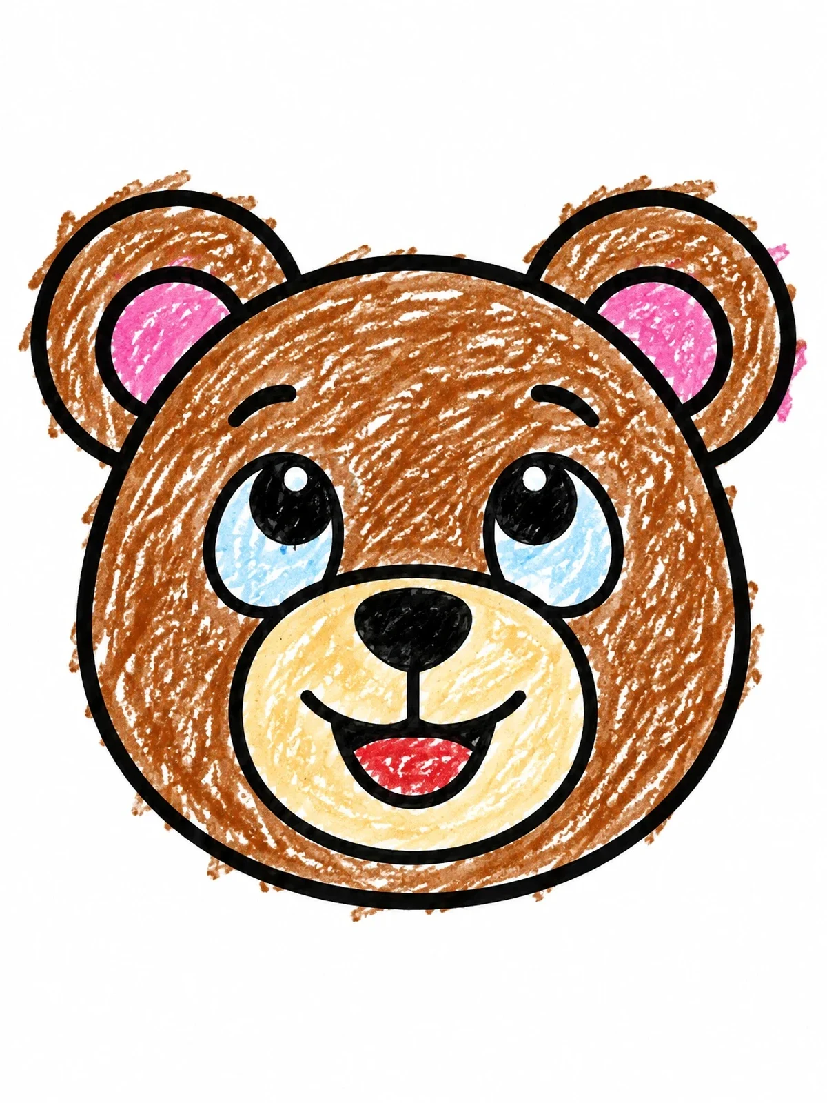 Colored example of the Happy Teddy Bear Face Looking Up coloring page