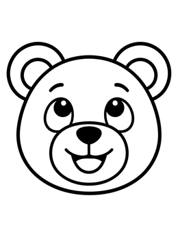 A cheerful teddy bear coloring page showing a friendly bear face looking upward with big bright eyes.