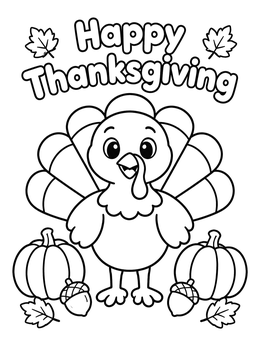 Free printable Happy Thanksgiving Turkey With Pumpkins coloring page