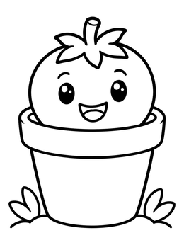 Free printable Happy Tomato In Flowerpot coloring page