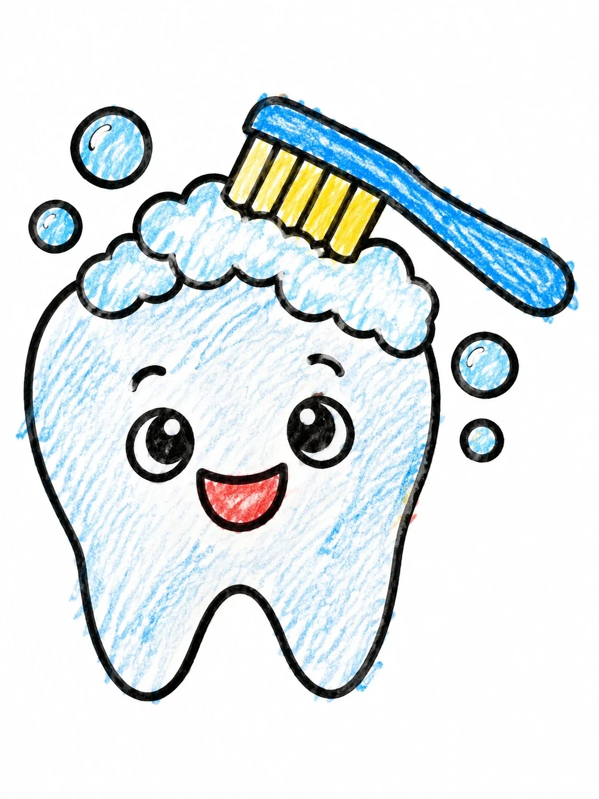 Colored example of the Happy Tooth Brushing Time coloring page