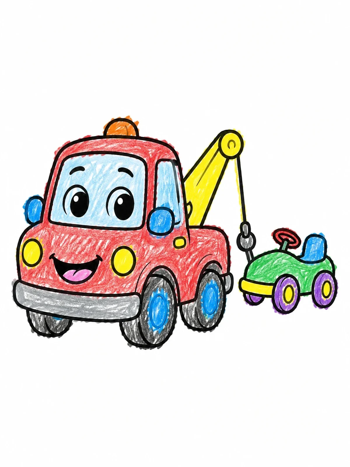 Colored example of the Happy Tow Truck With Toy Car coloring page