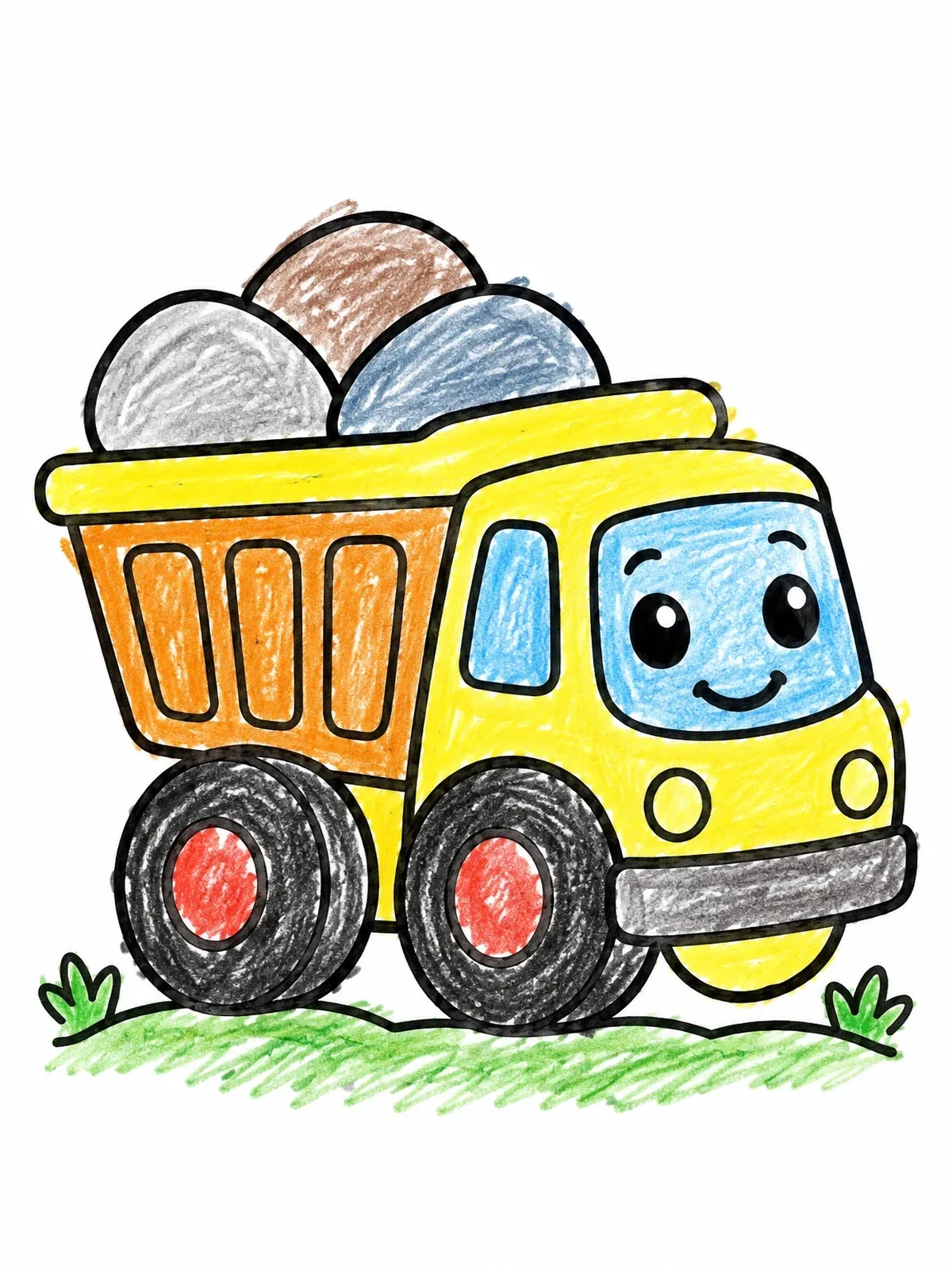 Colored example of the Happy Toy Dump Truck With Rocks coloring page