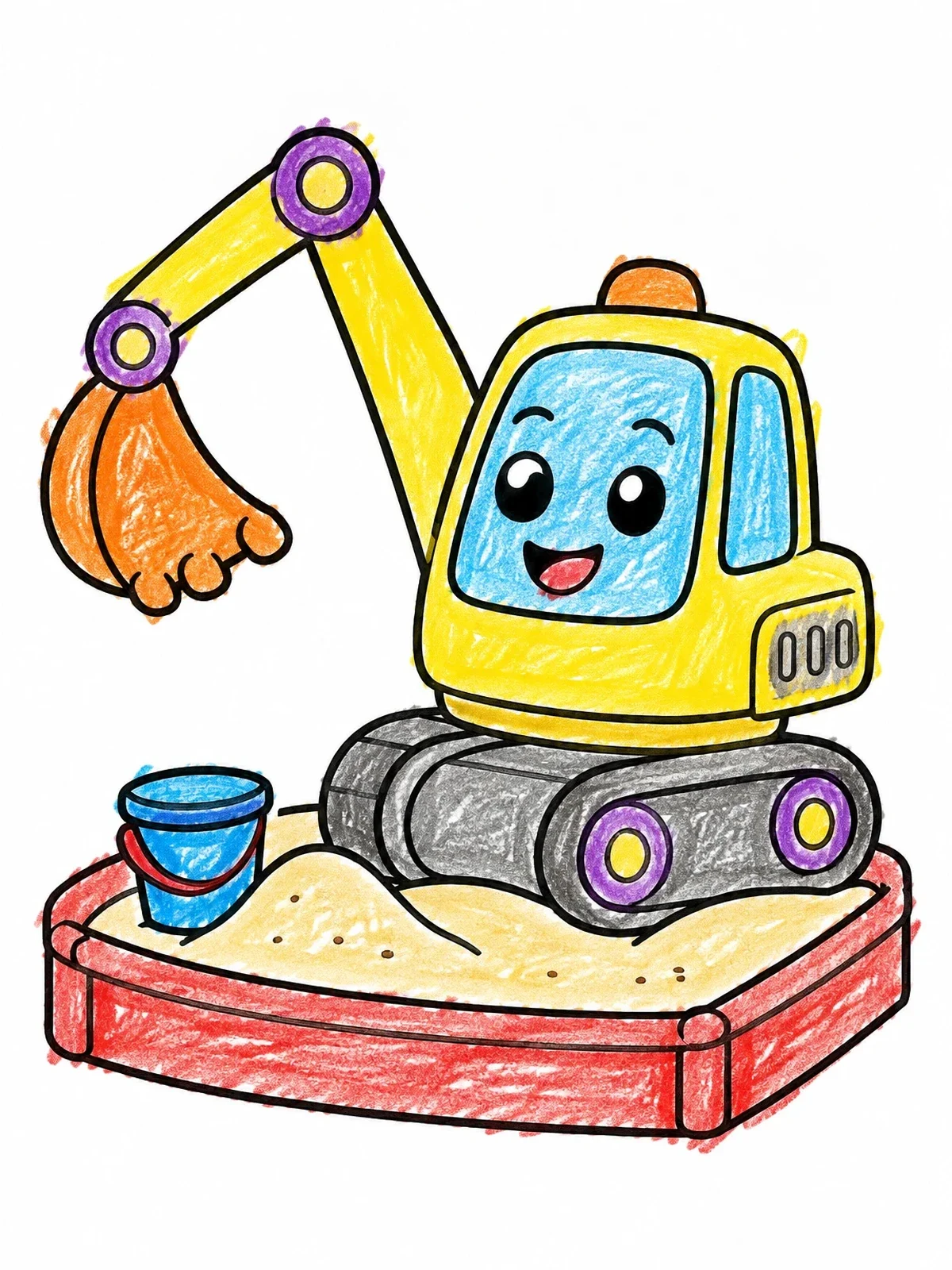 Colored example of the Happy Toy Excavator In Sandbox coloring page