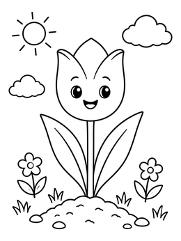 Free printable Happy Tulip In The Garden coloring page