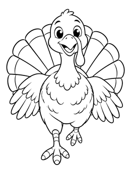 A cheerful cartoon bird on this turkey coloring page walking forward happily.
