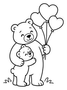 Free printable Bear Hug With Heart Balloons coloring page