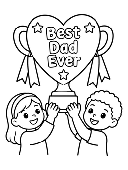 Free printable Best Dad Heart Trophy Card coloring page
