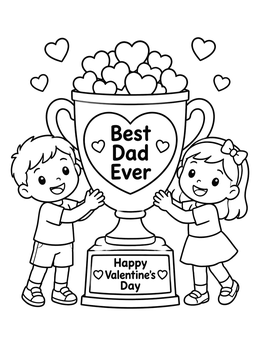 Free printable Best Dad Ever Valentine Trophy coloring page