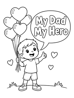 Free printable Boy With Heart Balloons For Dad coloring page