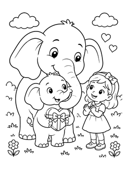A cute elephant family scene in this happy valentines day dad coloring page.